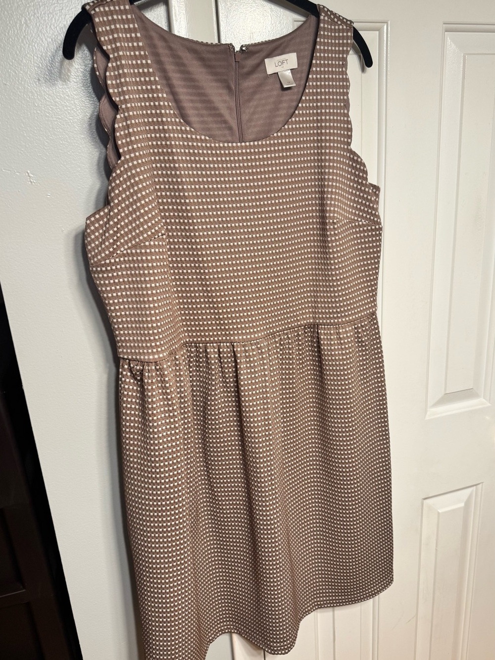 LOFT Taupe & White Gingham Sleeveless Dress - Picture 2 of 3